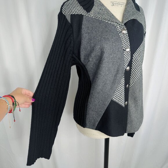 Vintage Austin Reed Cardigan Sweater Large Black Gray NWT - Picture 3 of 9
